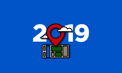 Year 2019 Typography Concept Design with Location Pin