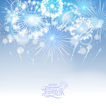 Vector blue holiday fireworks