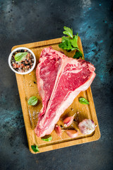 Raw t-bone steak