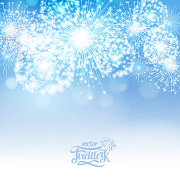 Vector blue holiday fireworks
