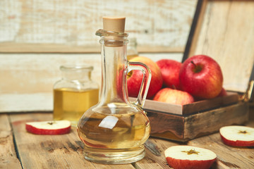 Apple cider vinegar. Bottle of apple organic vinegar