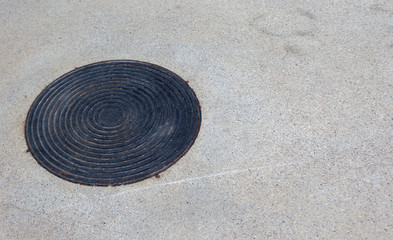 Close up Grille drain of sewer around the street or walkway . Water recirculation system. Wastewater treatment.