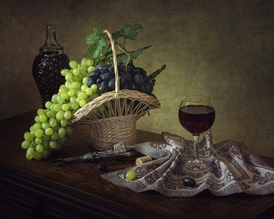 Still life with grapes and wine