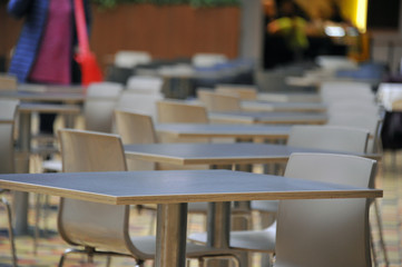 Office furniture, furniture for cafes and bars. Unsharp background