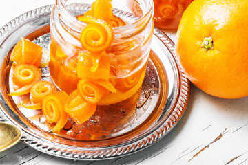 Orange jam in glass jar