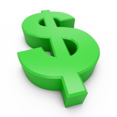 3D Rendering green Dollar Sign isolated on white background