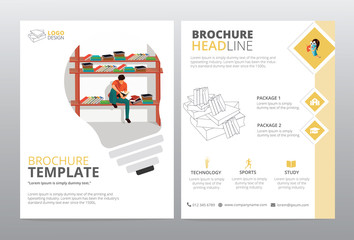 Fototapeta premium Education brochure template vector design with graphics. Illustration of education business flyer front and back pages design with the education graphics, heading, text and icons
