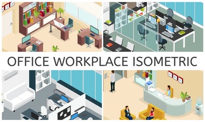 Fototapeta premium Isometric Office Interiors Composition