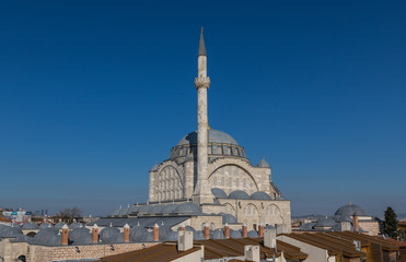 Fototapeta na wymiar Istanbul, Turkey - finished in 1570, the Mihrimah Sultan Mosque is one of the most beautiful and recognizable landmarks of Istanbul