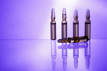 Group object of liquid medicinal agent in limpid glassware in medical laboratory.