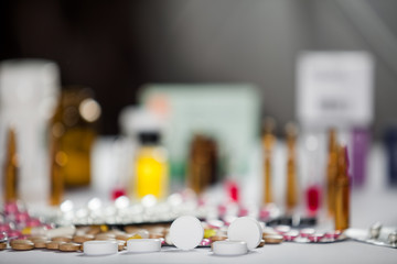 Pharmaceutical medication and medicine pills in packs