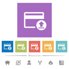 Credit card money deposit flat white icons in square backgrounds