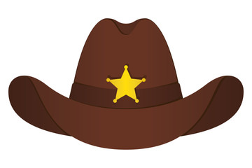 Brown Sheriff Hat Icon. Vector Isolated Object. Front View. Symbol of Wild West