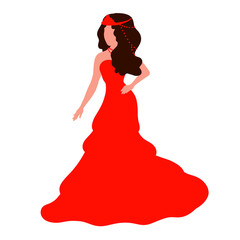 Beautiful lady in a crown and a magnificent red dress