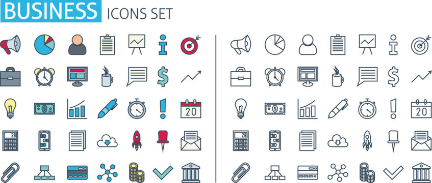 thin line business set icons. Management business vector web symbols outline style