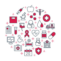 healthcare poster. Medical concept icons set. Thin line web symbols outline flat style for mobile app