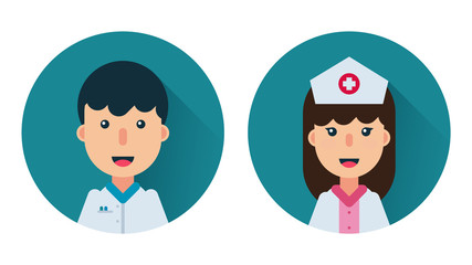Male and female doctors icons set