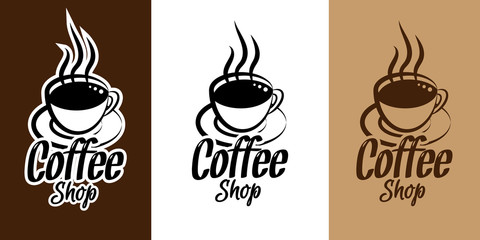 Coffee poster logo shop with coffee cup. Cafe Business Badge or Label design