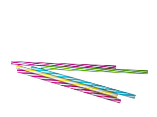 Obraz na płótnie Canvas Colourly striped plastic drinking straws, white underground background