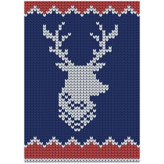 Reindeer head silhouette on vector knitted background