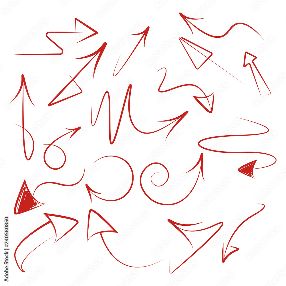 Aufkleber Hand arrow set. Vector abstract arrows on white background. Elements of graphic design, a set of direction. Modern vector illustration isolated background.