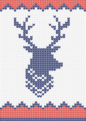 Reindeer head silhouette on vector knitted background