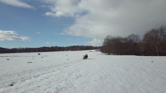 Aerial footage of a winter landscape at the countryside at the Christmas time.