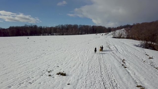 Aerial footage of a winter landscape at the countryside at the Christmas time.