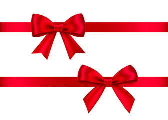 Red  gift bows set  for  Christmas, New Year decoration.