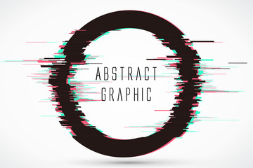 Circular abstract graphics, video showing damaged style, vector design.