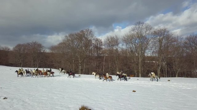 Aerial footage of a winter landscape at the countryside at the Christmas time.