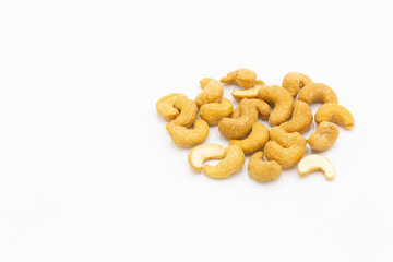 Roasted cashew nuts with salted isolated on white background