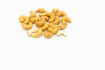 Roasted cashew nuts with salted isolated on white background
