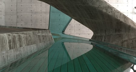 Empty dark abstract concrete and wood smooth interior. Architectural background. 3D illustration and rendering