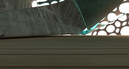 Fototapeta premium Empty dark abstract concrete and wood smooth interior. Architectural background. 3D illustration and rendering