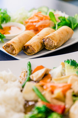 Delicious Asian food, for deliver at home, dinner with family and friends