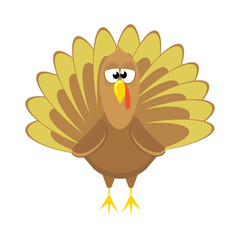 A cartoon turkey. The concept of the holiday Thanksgiving. Festive mascot. Vector illustration in a flat style.