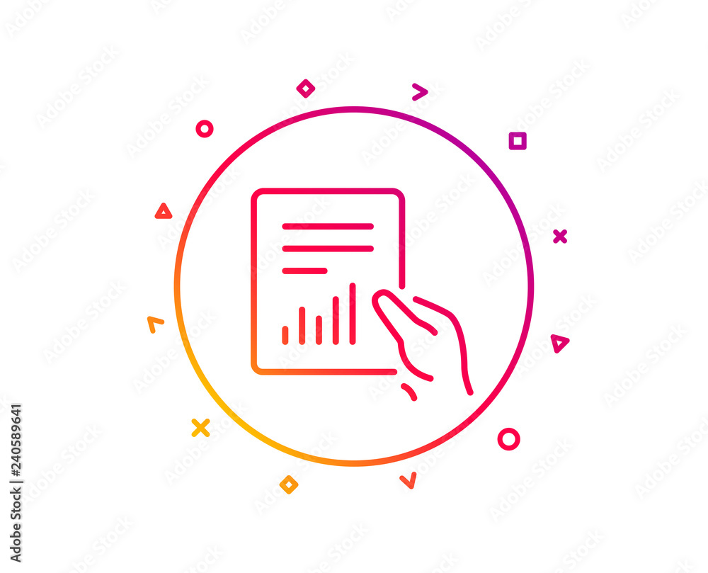 Poster hold report document line icon. analysis chart or sales growth sign. statistics data symbol. gradien