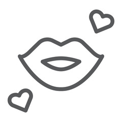 Kiss line icon, romance and love, lips sign, vector graphics, a linear pattern on a white background.