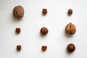Assorted mixed nuts on white background.