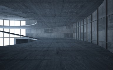 Abstract  concrete interior multilevel public space with window. 3D illustration and rendering.