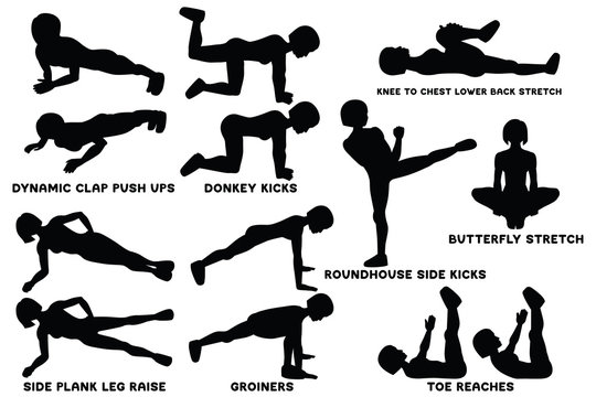 Sport exersice. Silhouettes of woman doing exercise. Workout, training.