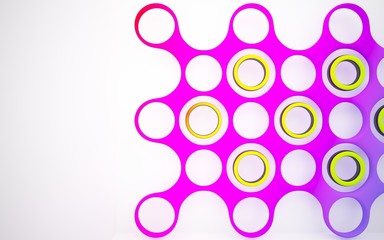 abstract architectural interior with colored smooth sculpture. 3D illustration and rendering