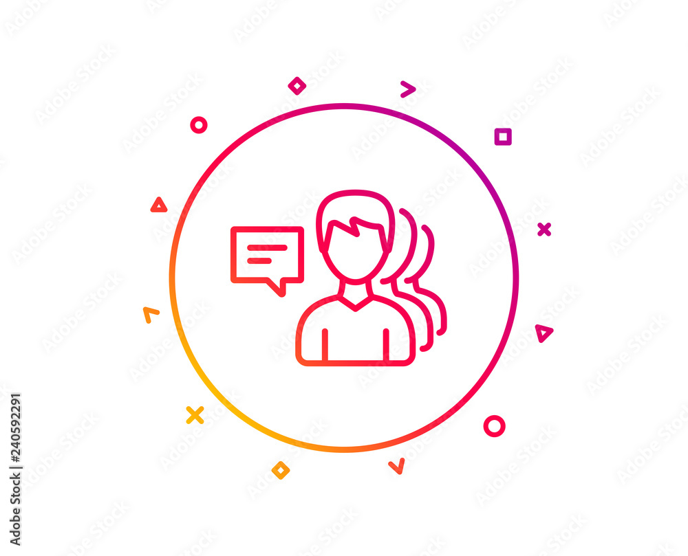 Poster group of men line icon. human communication symbol. teamwork sign. gradient pattern line button. peo