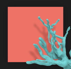 3D Illustration of a blue coral isolated on black and red background.
