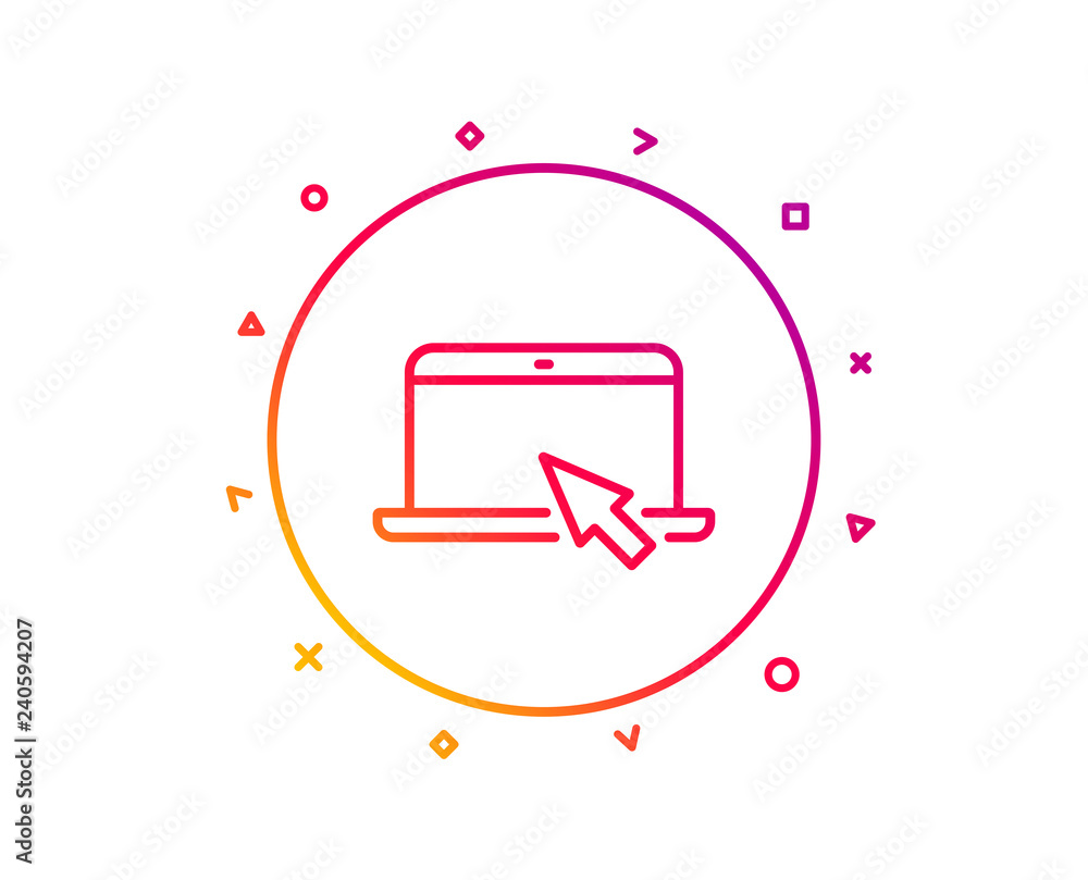 Poster laptop computer icon. notebook with mouse cursor sign. portable personal computer symbol. gradient p