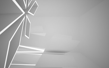 Abstract white interior of the future, with neon lighting. 3D illustration and rendering