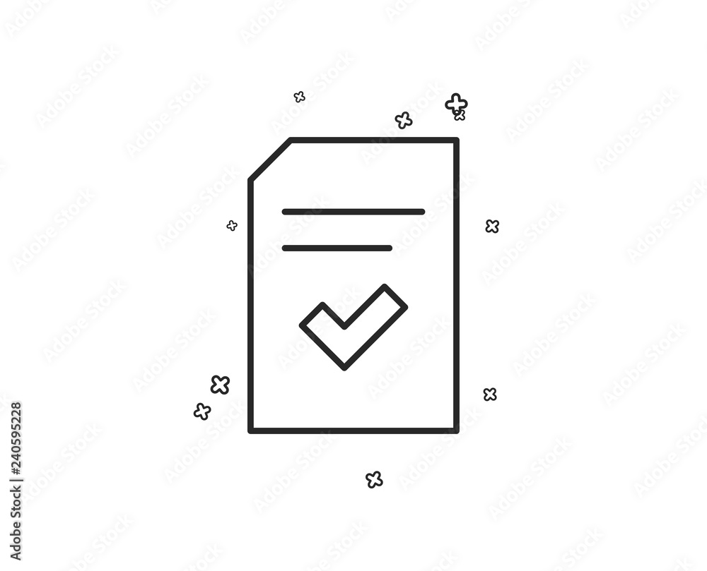 Poster checked document line icon. information file with check sign. correct paper page concept symbol. geo
