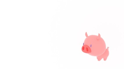 Little pig on white background. Pig is a symbol of the Chinese 2019 New Year. Cute cartoon piggy. 3d render