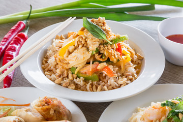 Delicious Asian food, for deliver at home, dinner with family and friends